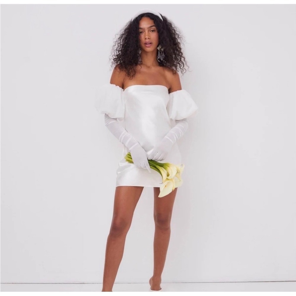For Love & Lemons Hazel Mini Dress‎ Detachable Sleeves Gloves White Small NWT - Picture 9 of 9